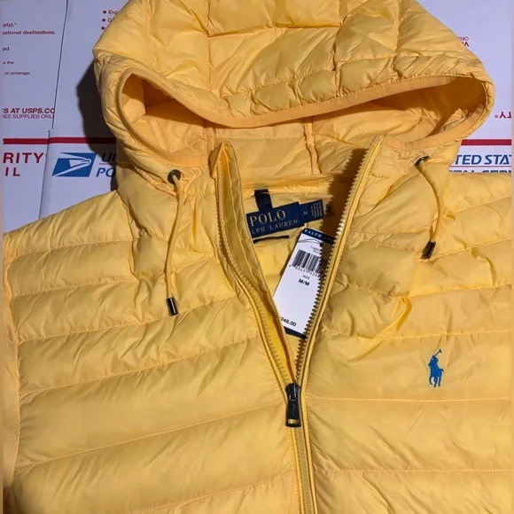 Polo Ralph Lauren 🔥 Men’s Yellow Hooded Packable Puffer Jacket Coat NWT - Picture 2 of 16
